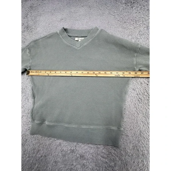 Madewell Waffle Knit Boxy Sweatshirt Tee V Neck Shirt Cozy Green Size XS - Picture 3 of 7